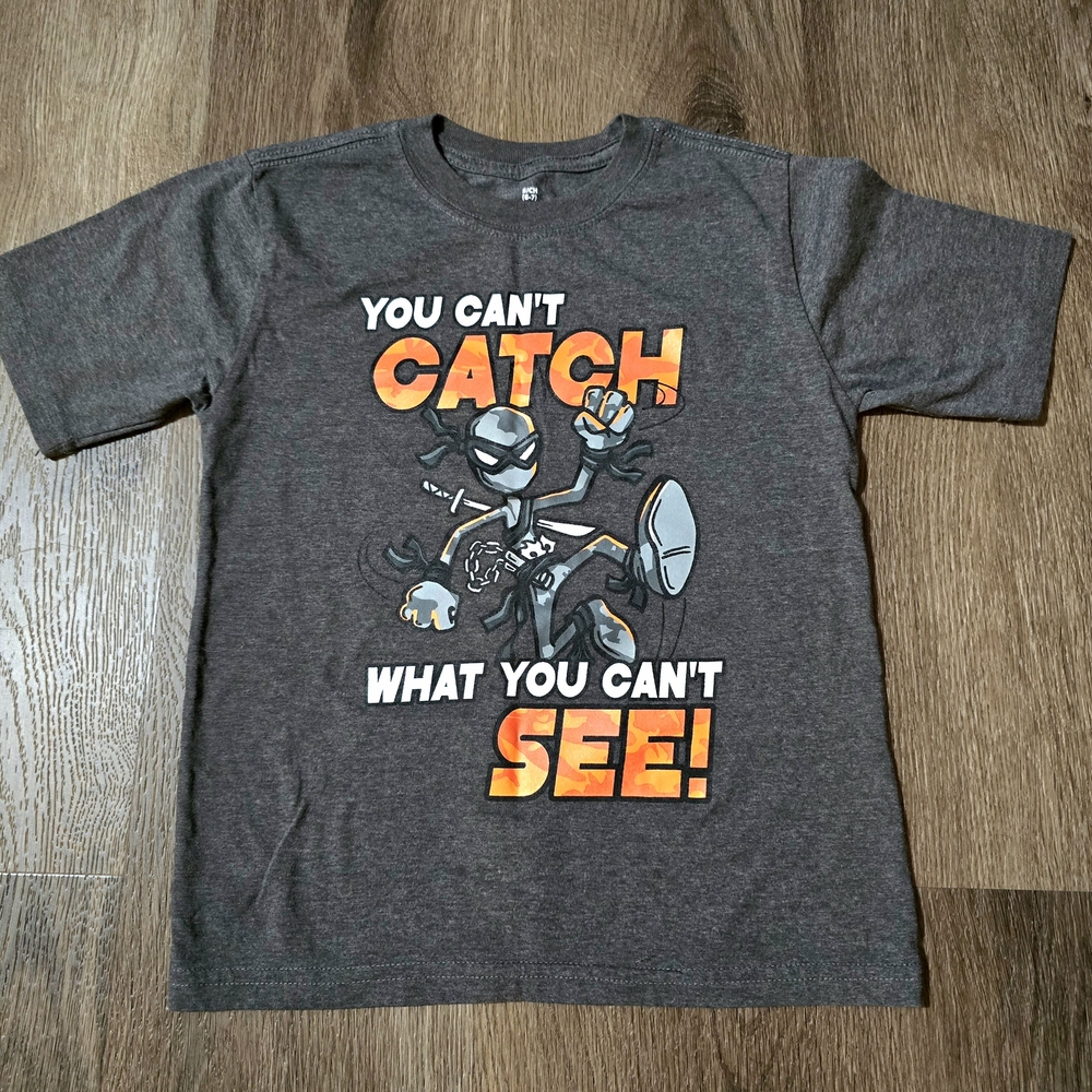 Boys‎ Ninja Graphic T-Shirt Short Sleeve Gray Orange Size 6/7 Small